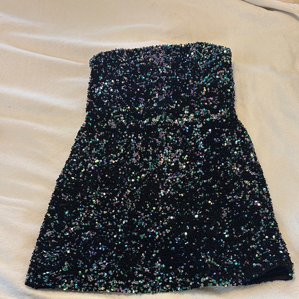 Shoshanna Black multicolored Sequin Strapless Dress